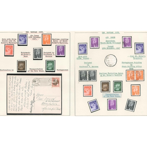 359 - Vatican City; 1947-49 issues on leaves m.m. (some heavily or partly adhering), mostly 2 sets of each... 