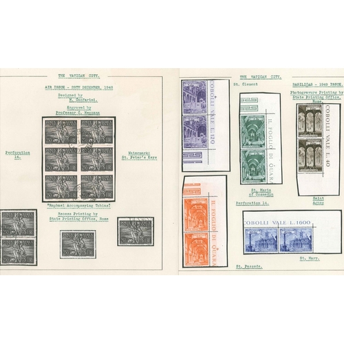 359 - Vatican City; 1947-49 issues on leaves m.m. (some heavily or partly adhering), mostly 2 sets of each... 