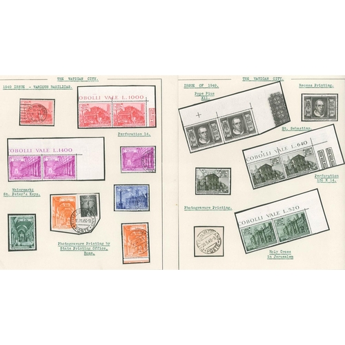 359 - Vatican City; 1947-49 issues on leaves m.m. (some heavily or partly adhering), mostly 2 sets of each... 