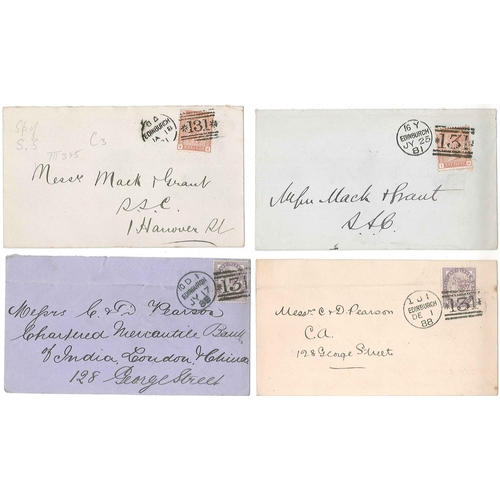 1697 - UK; Perfins; 1881-91 nine covers, all with Edinburgh cancels on perfinned stamps. Perfins are S.S, J... 