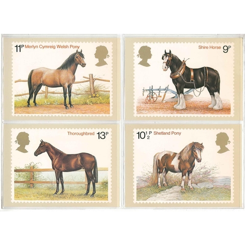 1666 - UK; PHQs; 1978 Horses set (4) used, with four different first day handstamps, label addresses.