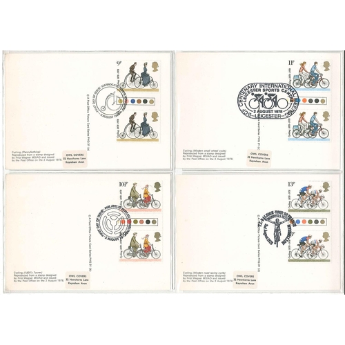 1667 - UK; PHQs; 1978 Cycling set (4) used, with traffic l;ight gutter pairs cancelled by four different fi... 