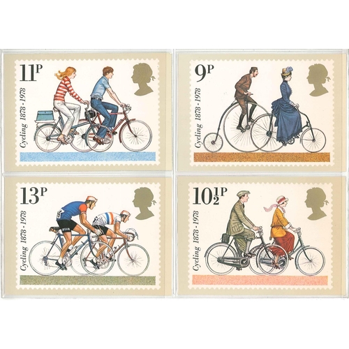 1667 - UK; PHQs; 1978 Cycling set (4) used, with traffic l;ight gutter pairs cancelled by four different fi... 