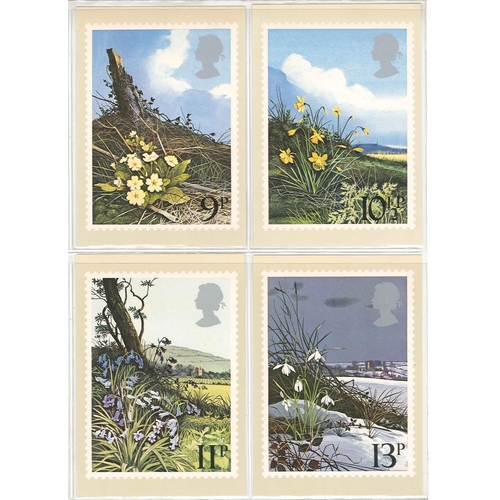 1668 - UK; PHQs; 1979 Flowers set (4) unused, with Scottish Wildlife Trust overprints on backs.