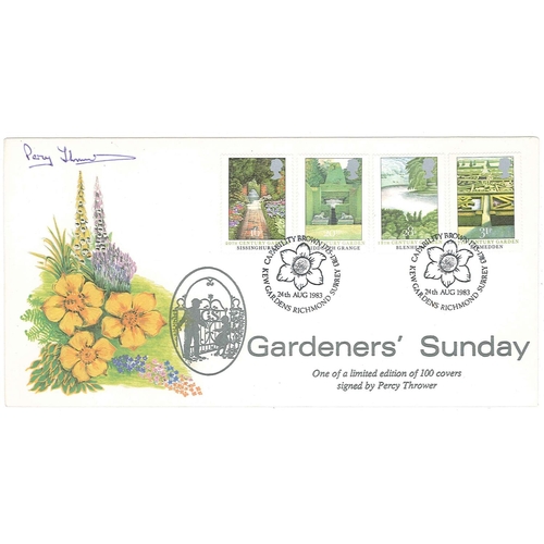 1683 - UK; Autographed Covers; 1983 Gardens set on illus FDC (Gardeners' Sunday envelope) signed by Percy T... 