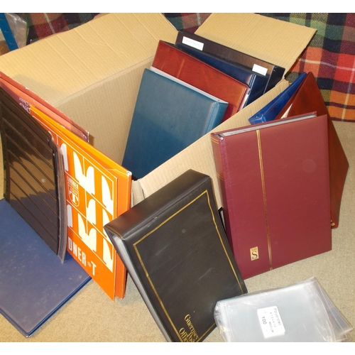 70 - Supplies; a carton of empty binders etc. inc. two Guardian postcard albums, a large stockbook, etc.