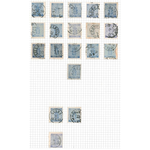 333 - Sweden; 1858-72 attractive duplicated used collection of this issue on eight pages, comprising 5ö (2... 