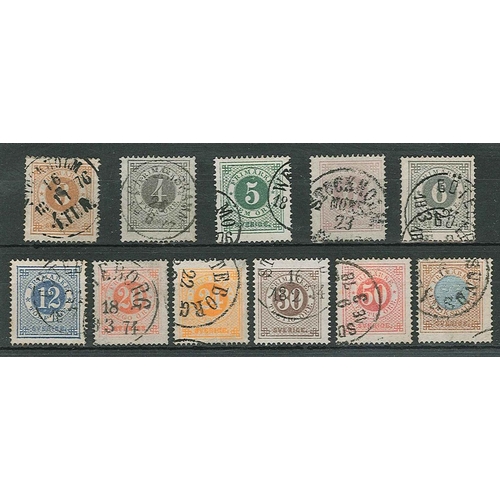 338 - Sweden; 1872-79 Ring Type set (11, inc. 6ö grey-olive) g./f. sound used, SG 16-26 cat.£275.