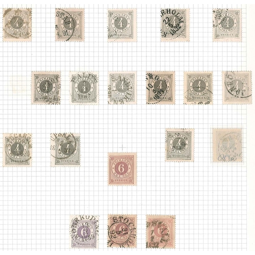 341 - Sweden; 1886-91 Ring Type/Oscar with posthorn dorsiprints, duplicated used range on pages, often sho... 