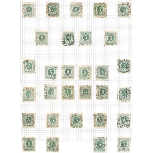 341 - Sweden; 1886-91 Ring Type/Oscar with posthorn dorsiprints, duplicated used range on pages, often sho... 