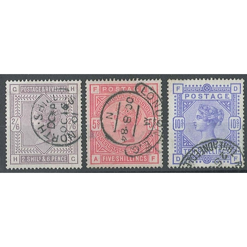 337 - UK; 1883-84 high values set (3) quite attractive used. 2/6 has small ink mark on reverse, and flatte... 