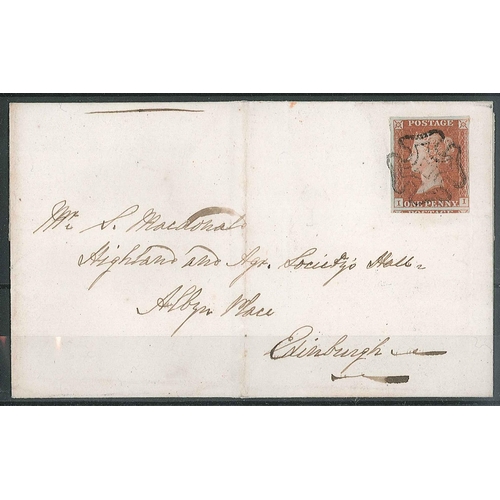 487 - Scottish Covers and Postal History' 1841 (10 Sep) cover Coldstream to Edinburgh franked with Penny R... 