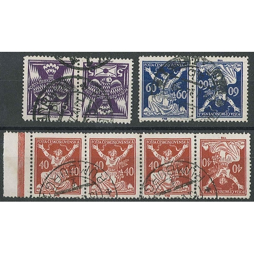 1283 - Czechoslovakia; 1920-25 5h, 1920-22 40h, 60h, in g./f.u. tête-bêche pairs or strip. SG 189a, 199a, 2... 