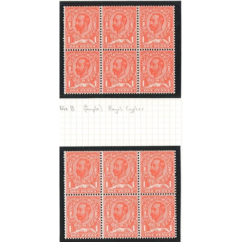 349 - UK; 1911-12 Downey Head - four booklet panes of six but with margins removed; ½d wmk. Imperia... 