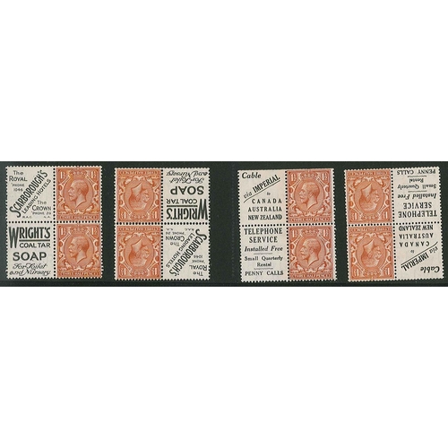 356 - UK; 1924-26 wmk. Block Cypher 1½d fine seln. of mint blocks of four, each of two stamps and two adve... 