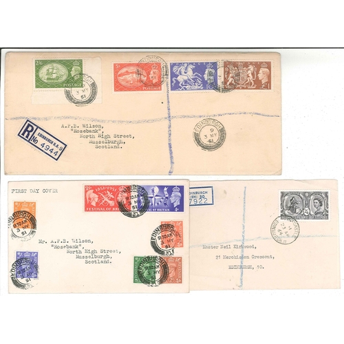 423 - UK First Day Covers; 1951 Festival high values set (4) on plain long FDC with Edinburgh c.d.s. cance... 