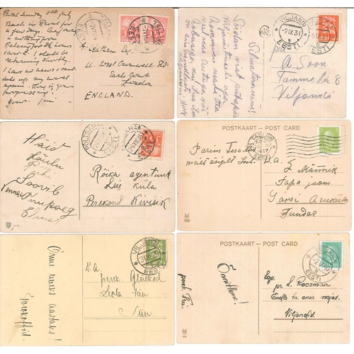 1330 - Estonia; 1924-40 six picture postcards (greetings etc.) with various adhesives.