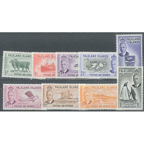 1335 - Falkland Islands; 1952 KG6 defin short set to 1/- l.m.m. (cat.£70) (10)