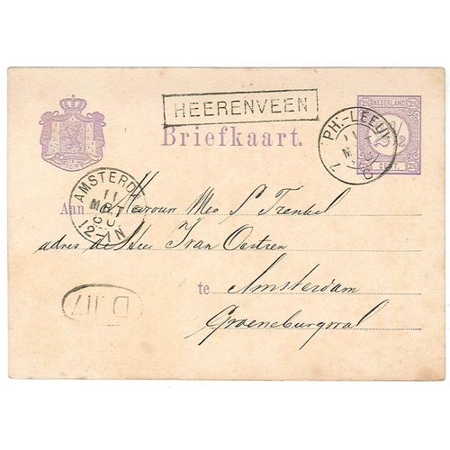 1637 - Netherlands; 1880 2½c postal stationery card with HEERENVEEN mark etc.