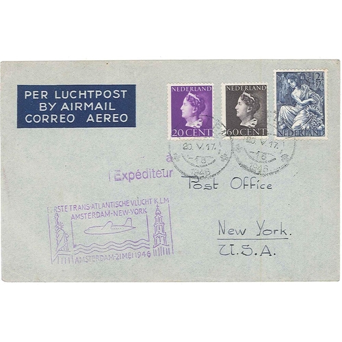 1648 - Netherlands; 1946 cover by first flight Amsterdam to New York.