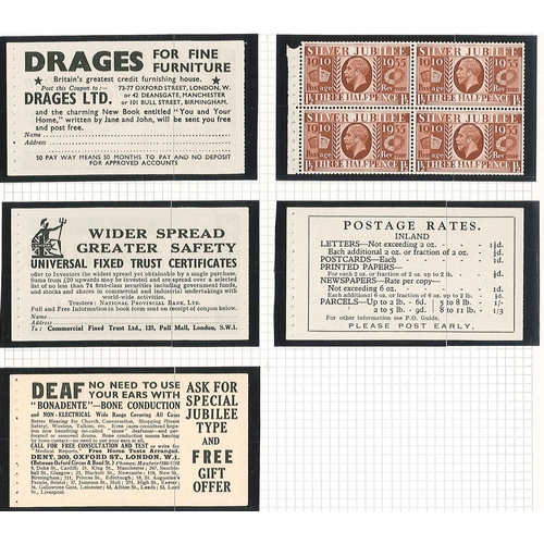 364 - UK; 1935 Silver Jubilee selection of complete booklet panes comprising ½d (1 upright, 1 inverted), 1... 