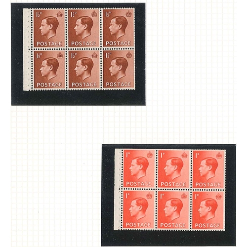 367 - UK; 1936 KE8 selection of booklet panes - ½d upright wmk. u.m. (good perfs), ½d inverted u.m. (avera... 