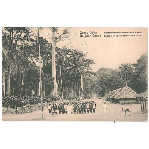 1188 - Belgian Congo; 1913 postal stationery postcard (picture of workers at Irebu) Leopoldville to Brussel... 