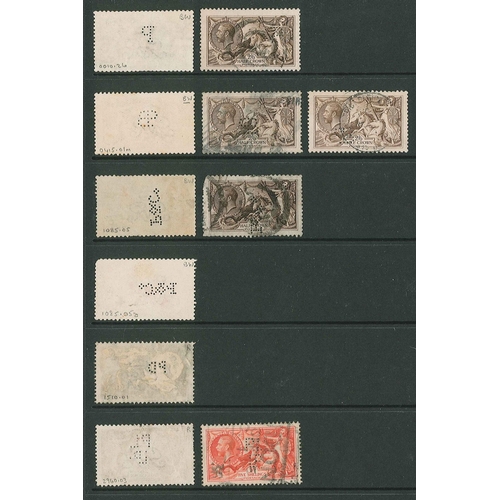 455 - UK Perfins; 1913-34 Seahorses impressive collection of mainly 2/6 and 5/- stamps, plus a few 10/-, r... 