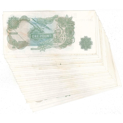 102 - Banknotes; UK; Bank of England; c.1970-78 small bundle of J.B.Page (and one Fforde) £1 notes, genera... 