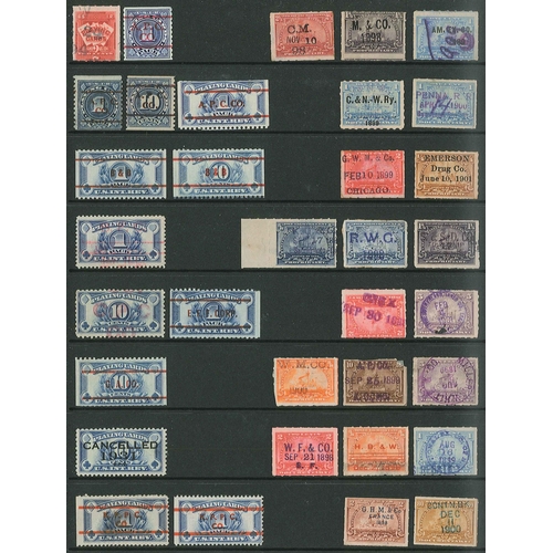 99 - Cinderellas; stockalbum of world (non-UK) revenues, many with perfins or security overprints, and so... 