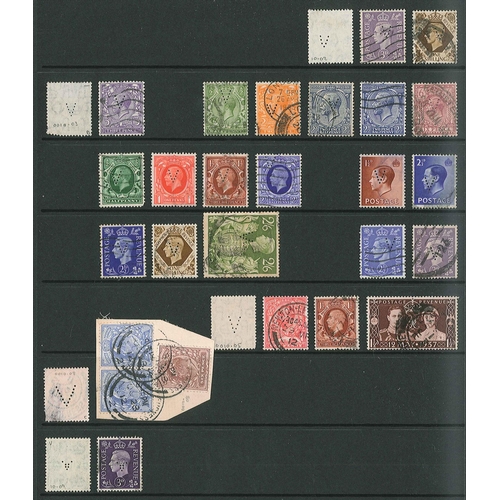 450 - UK Perfins; Letter V, QV to KG6, on loose pages. (c.435 items).