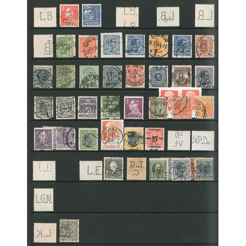 87 - Perfins; Denmark; colln. on pages (c.1,100)