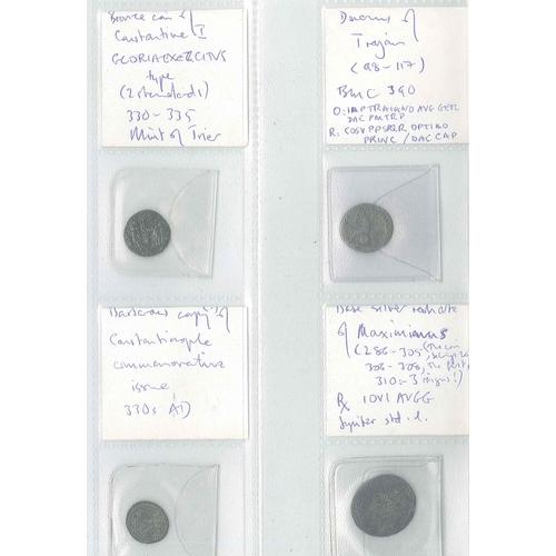 124 - Coins; Roman; selection of Roman coins on two pages, each with identification slip (these not guaran... 