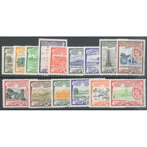 1745 - St. Kitts-Nevis Anguilla; 1954-63 defin set (15) l.m.m., SG 106a-118 (cat.£90 for u.m.).... 