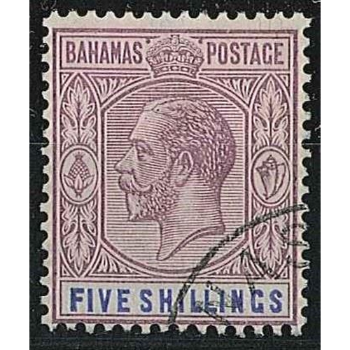 1179 - Bahamas; 1921-37 wmk. Script CA 5/- v.f.u. (centred low), SG 124 cat.£65.