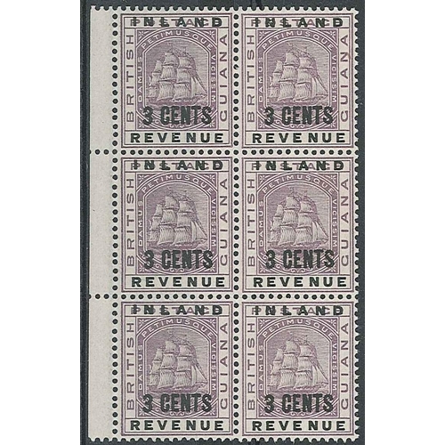 1214 - British Guiana; 1888-89 3c overprint u.m. sixblock, SG 177 (cat.£13½ for m.m.).... 