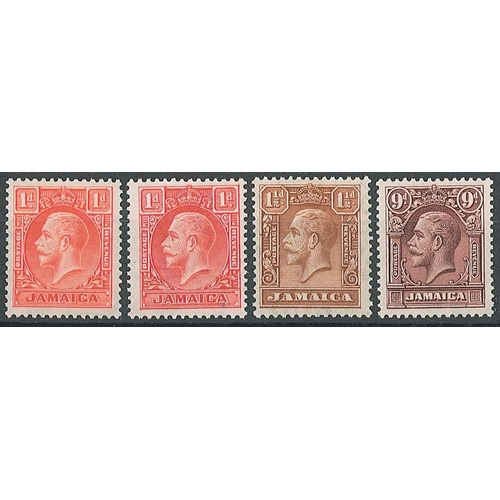 1583 - Jamaica; 1929-32 KG5 set inc. both dies of 1d, l.m.m., SG 108-110, cat.£48.