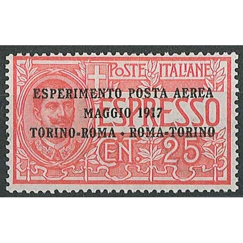 1552 - Italy; 1917 Torino-Roma Roma-Torino air stamp 25c l.m.m., SG 102 cat.£21. (The world's first a... 