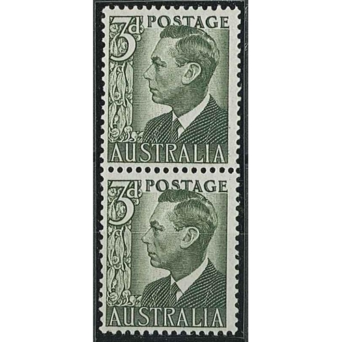 1122 - Australia; 1950-52 3d grey-green vertical coil pair u.m., SG 237da cat.£24.