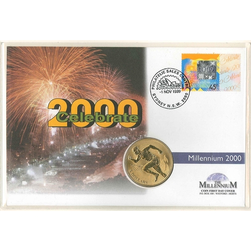 1136 - Australia; 1999 Millennium commem cover with encapsulated 2000 Millennium $5 coin.