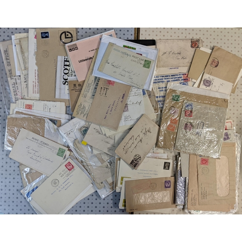 96 - Perfins; Covers; a tin of mixed covers, almost all UK, also inc. postcards and receipts. (c.135)... 