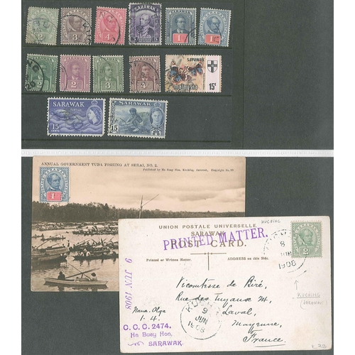 298 - Sarawak; 1869-1959 m. & u. collection in album, with 1869 3c unu., 1875 set (5) unu., 1888-97 od... 