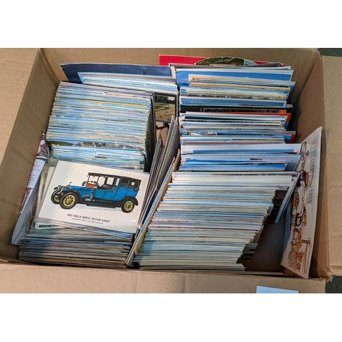 137 - Postcards; box of mainly loose modern cards (c.1,000+), plus just a few earlier, 4 WW1 silks, and a ... 