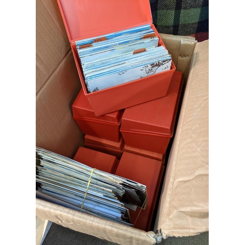 141 - Postcards; massive bulk lot - some in shoeboxes, much sorted by area in smaller plastic boxes, appar... 