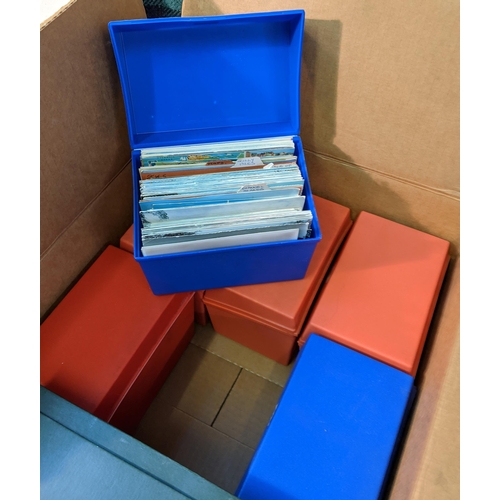 141 - Postcards; massive bulk lot - some in shoeboxes, much sorted by area in smaller plastic boxes, appar... 