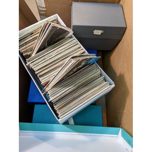 141 - Postcards; massive bulk lot - some in shoeboxes, much sorted by area in smaller plastic boxes, appar... 