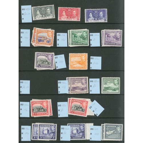 190 - Cyprus; 1880-1981 m. & u. stock in folder with many medium values, varied duplication. Some bett... 