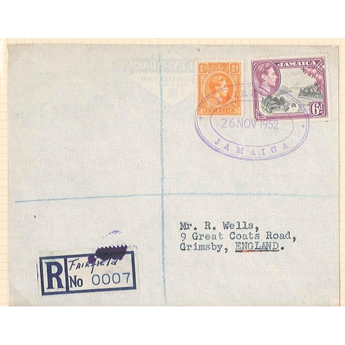 1589 - Jamaica; 1952-55 three covers with rubber oval violet datestamps - 1952 Fairfield, 1955 Ashton (with... 