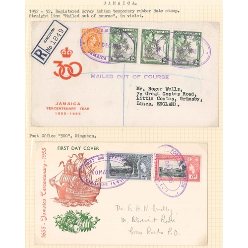 1589 - Jamaica; 1952-55 three covers with rubber oval violet datestamps - 1952 Fairfield, 1955 Ashton (with... 