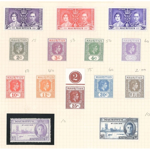 1626 - Mauritius; 1883-1946 small m. & u. lot on two pages, cat.£65. (44)